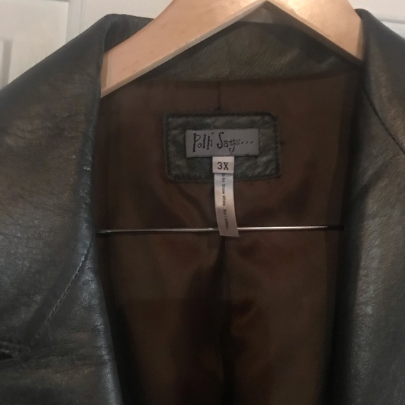 Olive Leather Jacket with Belt - Picture 2 of 3